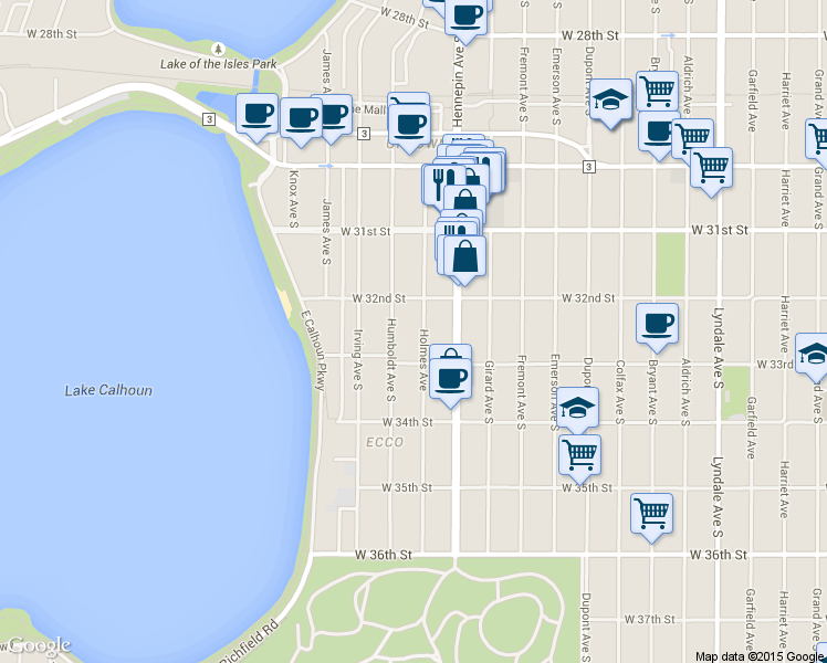 map of restaurants, bars, coffee shops, grocery stores, and more near in Minneapolis