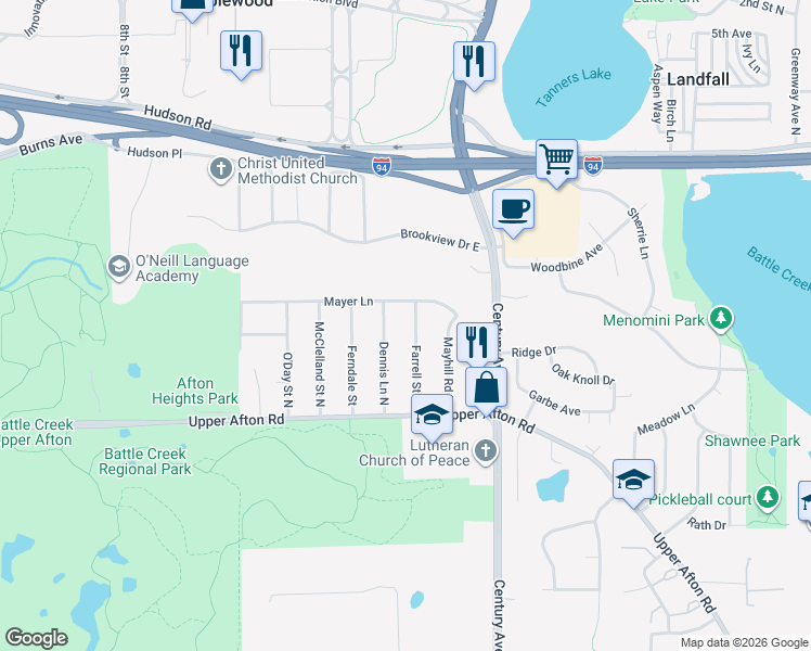 map of restaurants, bars, coffee shops, grocery stores, and more near 2656 Mayer Lane in Saint Paul