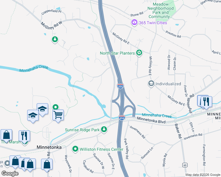 map of restaurants, bars, coffee shops, grocery stores, and more near 14401 McGinty Road West in Wayzata