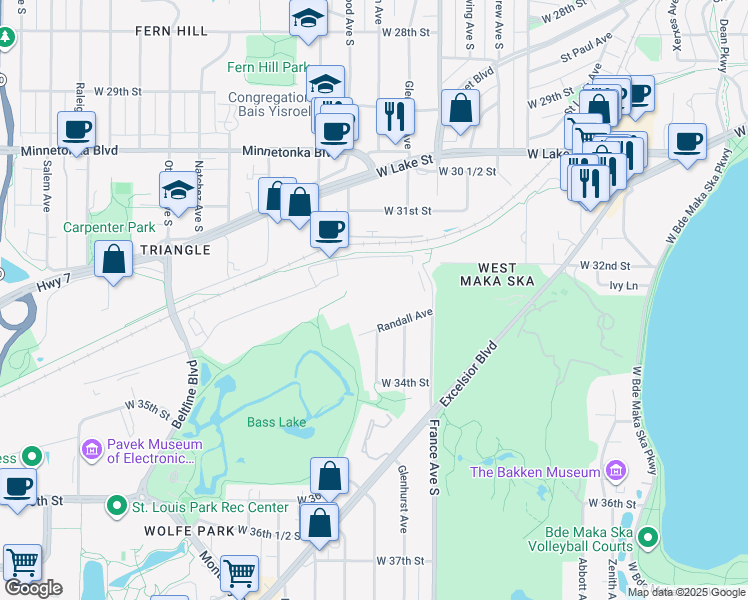 map of restaurants, bars, coffee shops, grocery stores, and more near 3200 France Avenue South in Minneapolis