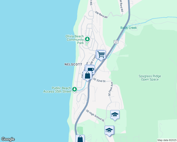 map of restaurants, bars, coffee shops, grocery stores, and more near 3053 Southwest Coast Avenue in Lincoln City