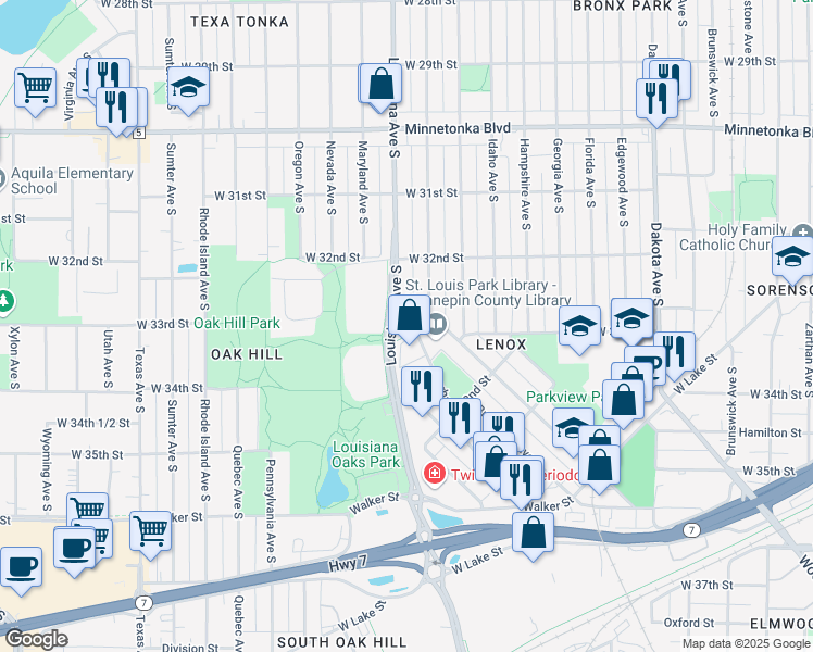 map of restaurants, bars, coffee shops, grocery stores, and more near 3230 Gorham Avenue in Minneapolis