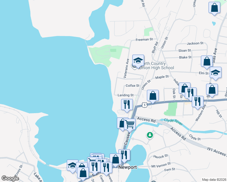 map of restaurants, bars, coffee shops, grocery stores, and more near 49 Broadview Avenue in Newport