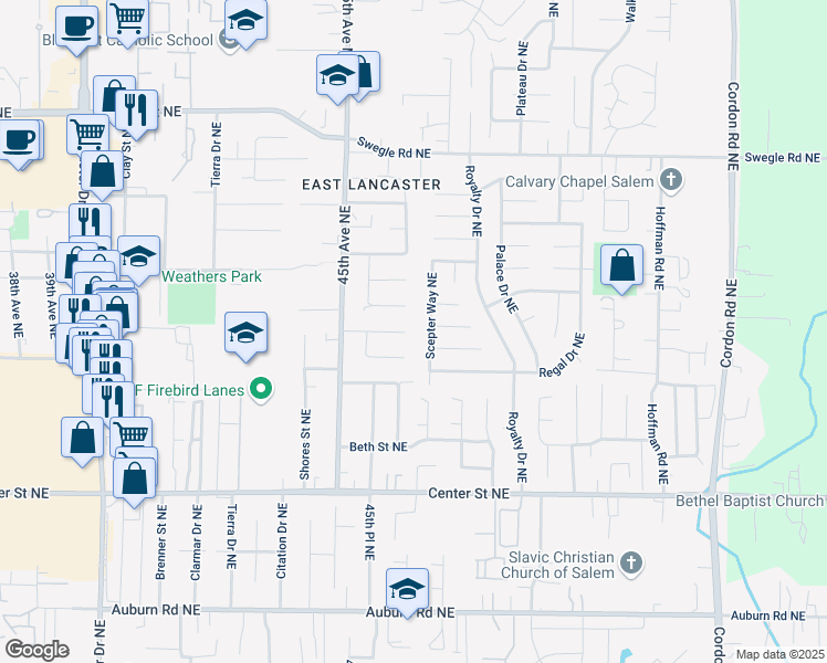 map of restaurants, bars, coffee shops, grocery stores, and more near 4580 Swallow Court Northeast in Salem