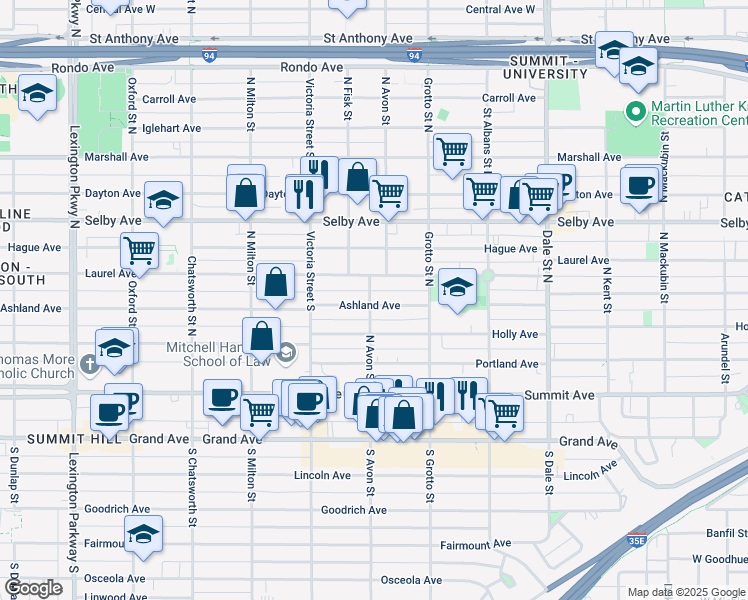 map of restaurants, bars, coffee shops, grocery stores, and more near 794 Laurel Avenue in Saint Paul