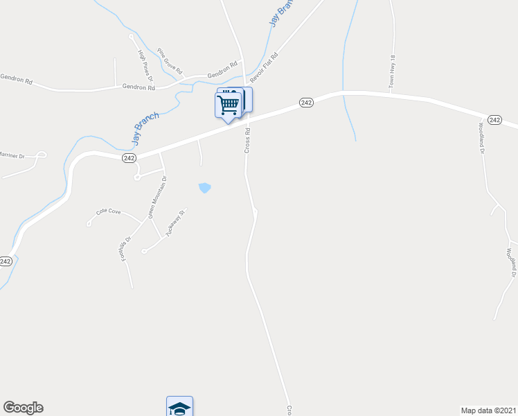 map of restaurants, bars, coffee shops, grocery stores, and more near 1234 Cross Road in Jay