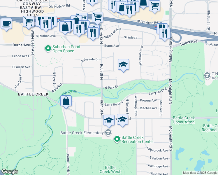 map of restaurants, bars, coffee shops, grocery stores, and more near North Park Drive in Saint Paul