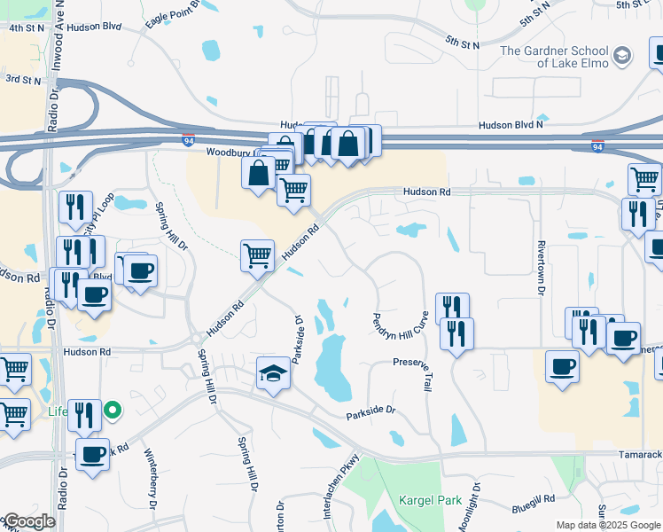 map of restaurants, bars, coffee shops, grocery stores, and more near 222 Pendryn Hill Bay in Woodbury