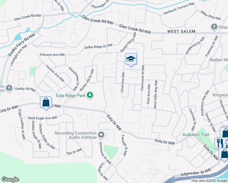 map of restaurants, bars, coffee shops, grocery stores, and more near 2322 Blacktail Deer Court Northwest in Salem