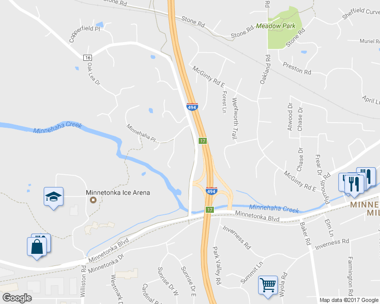 map of restaurants, bars, coffee shops, grocery stores, and more near 14401 McGinty Road West in Wayzata