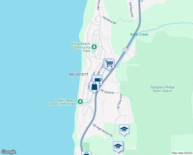 map of restaurants, bars, coffee shops, grocery stores, and more near 3053 Southwest Coast Avenue in Lincoln City