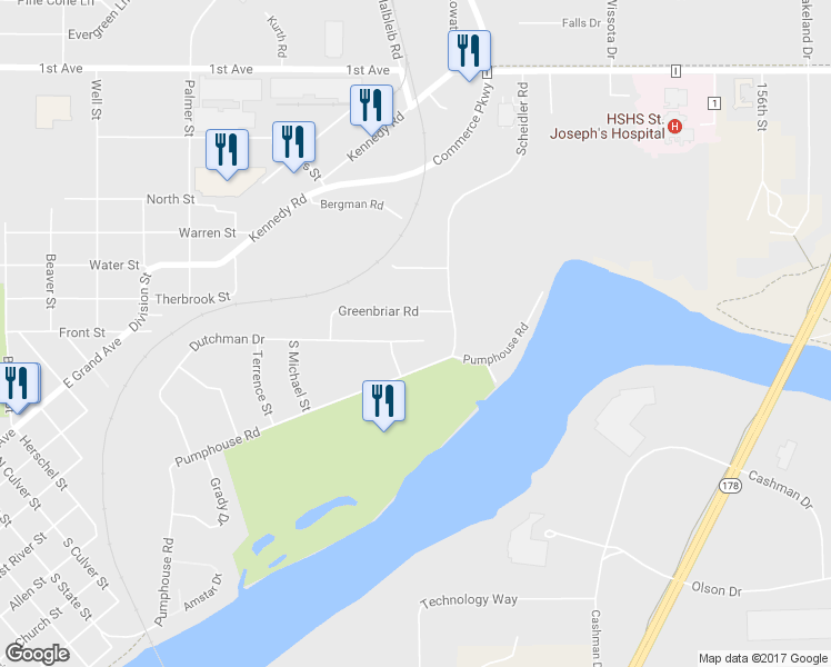 map of restaurants, bars, coffee shops, grocery stores, and more near 1126 Dutchman Court in Chippewa Falls