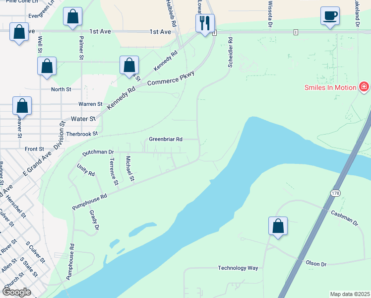 map of restaurants, bars, coffee shops, grocery stores, and more near 1126 Dutchman Court in Chippewa Falls