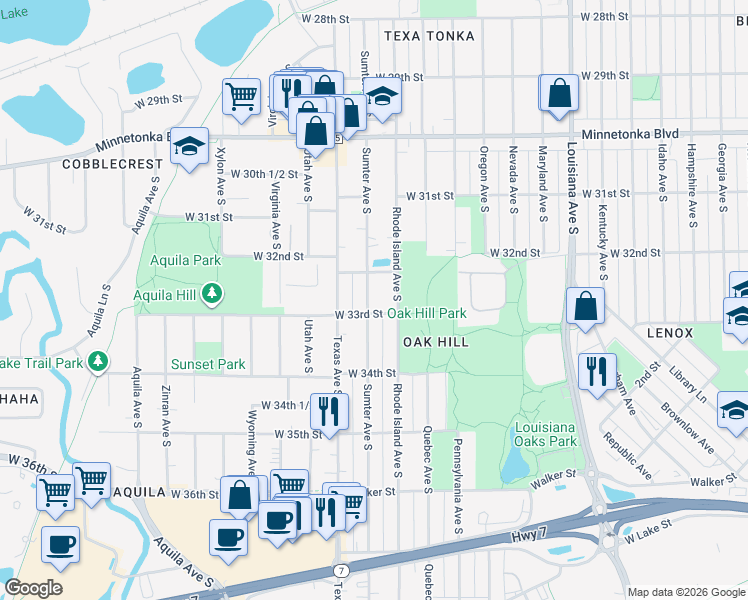 map of restaurants, bars, coffee shops, grocery stores, and more near 3237 Sumter Avenue South in Minneapolis