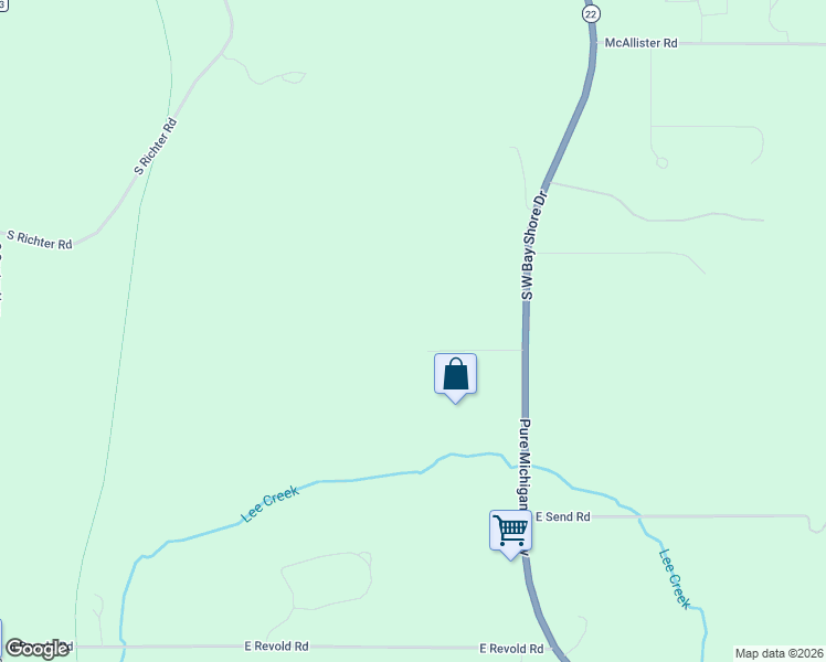 map of restaurants, bars, coffee shops, grocery stores, and more near 10763 East Murray Court in Suttons Bay