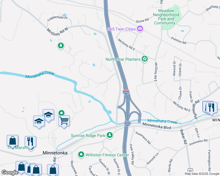 map of restaurants, bars, coffee shops, grocery stores, and more near 3211 Hazelwood West in Wayzata