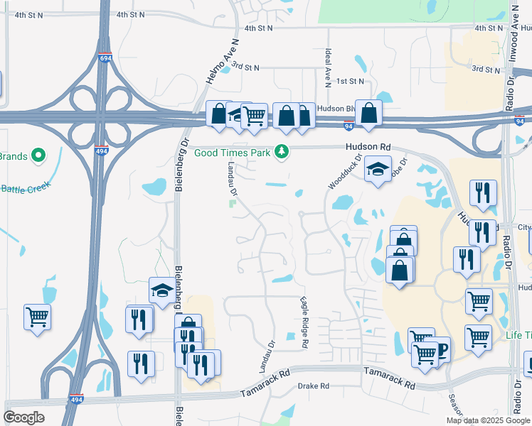 map of restaurants, bars, coffee shops, grocery stores, and more near 111 Bordeaux Ct in Woodbury