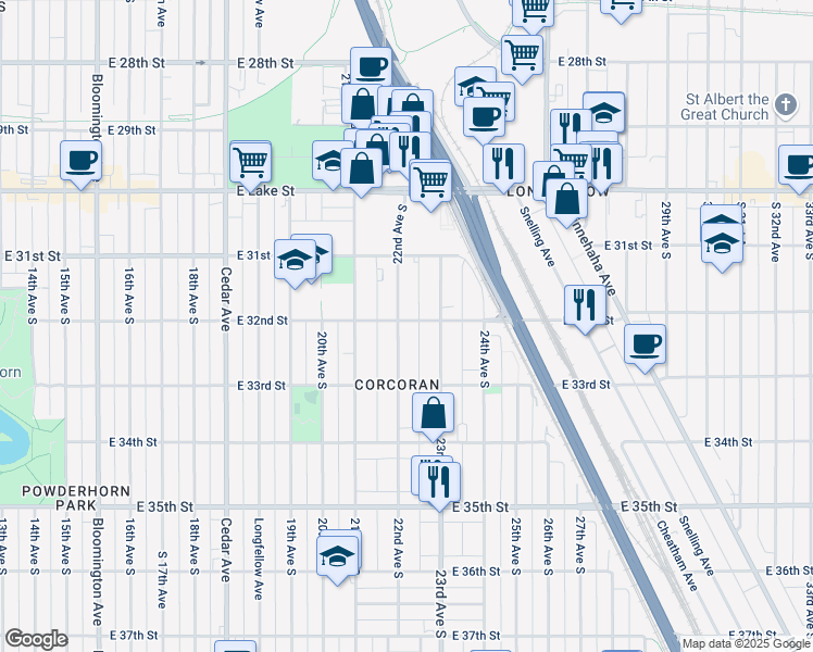 map of restaurants, bars, coffee shops, grocery stores, and more near 3201 22nd Avenue South in Minneapolis