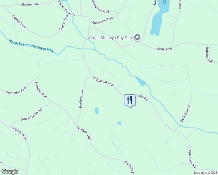map of restaurants, bars, coffee shops, grocery stores, and more near 1406 East Opal Lake Road in Gaylord