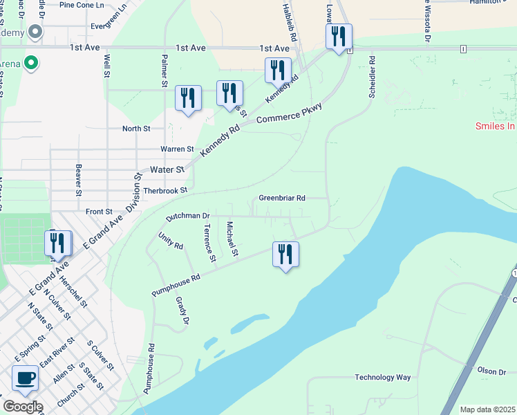 map of restaurants, bars, coffee shops, grocery stores, and more near 1008 Dutchman Drive in Chippewa Falls