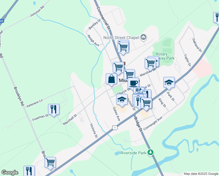 map of restaurants, bars, coffee shops, grocery stores, and more near 245 Marshall Street in Middleton