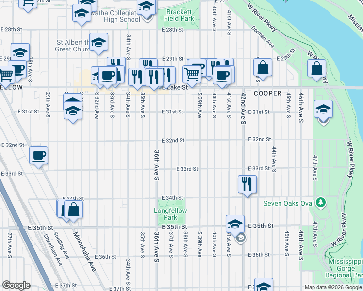 map of restaurants, bars, coffee shops, grocery stores, and more near 3217 38th Avenue South in Minneapolis