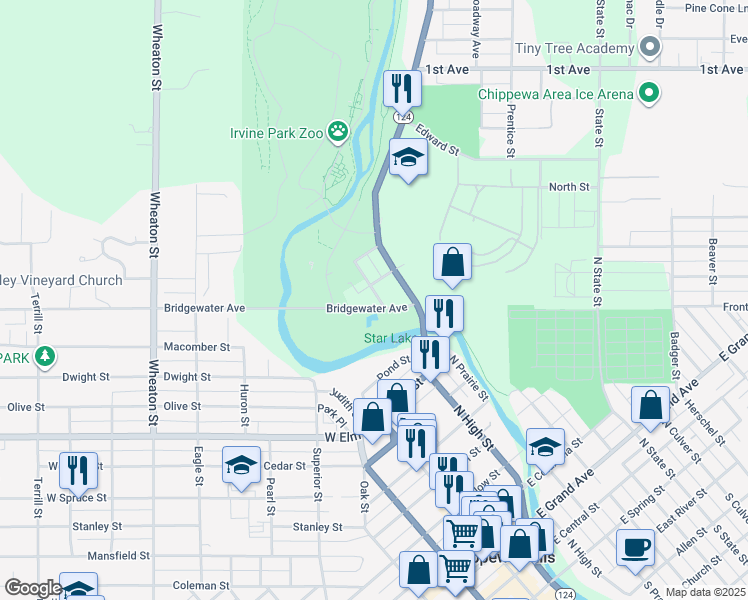 map of restaurants, bars, coffee shops, grocery stores, and more near 8 Madison Street in Chippewa Falls