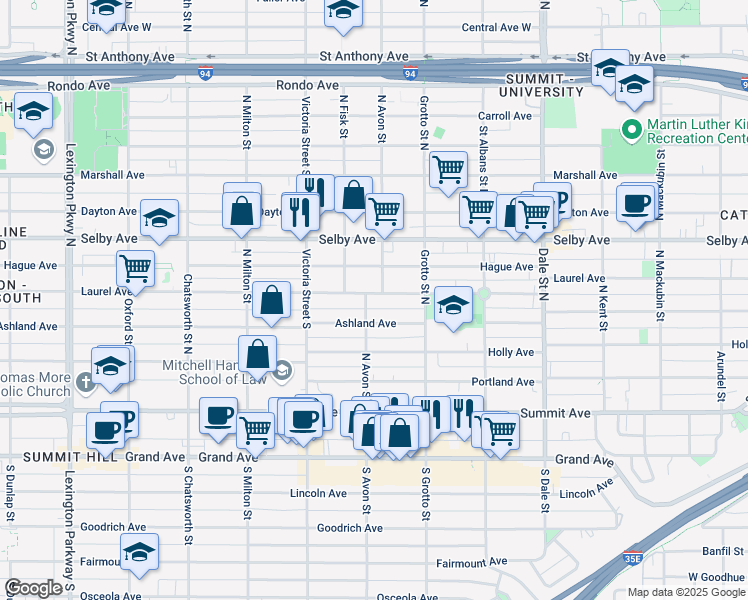 map of restaurants, bars, coffee shops, grocery stores, and more near 794 Laurel Avenue in Saint Paul