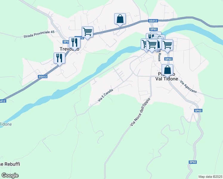 map of restaurants, bars, coffee shops, grocery stores, and more near 21 Via E. Carella in Provincia di Piacenza