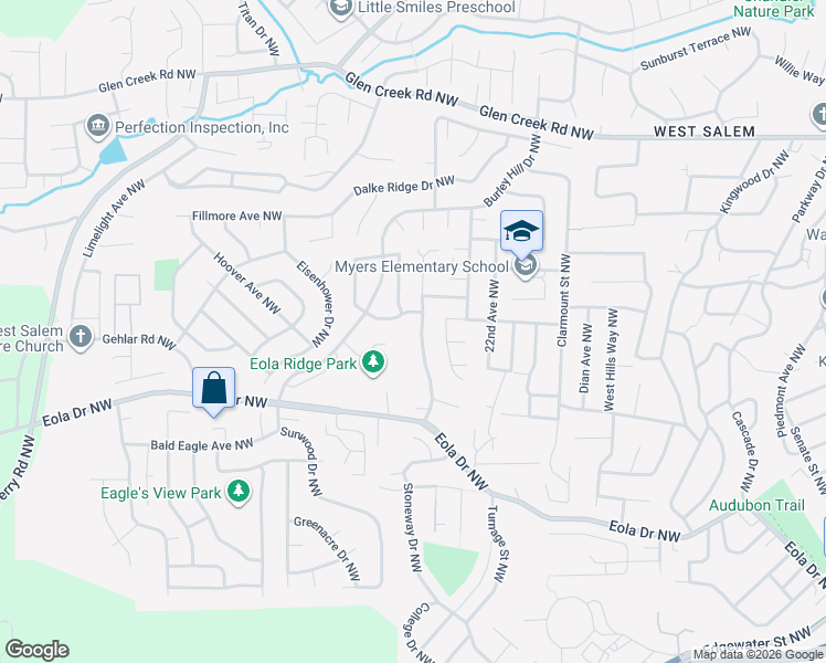 map of restaurants, bars, coffee shops, grocery stores, and more near 767 Mule Deer Street Northwest in Salem