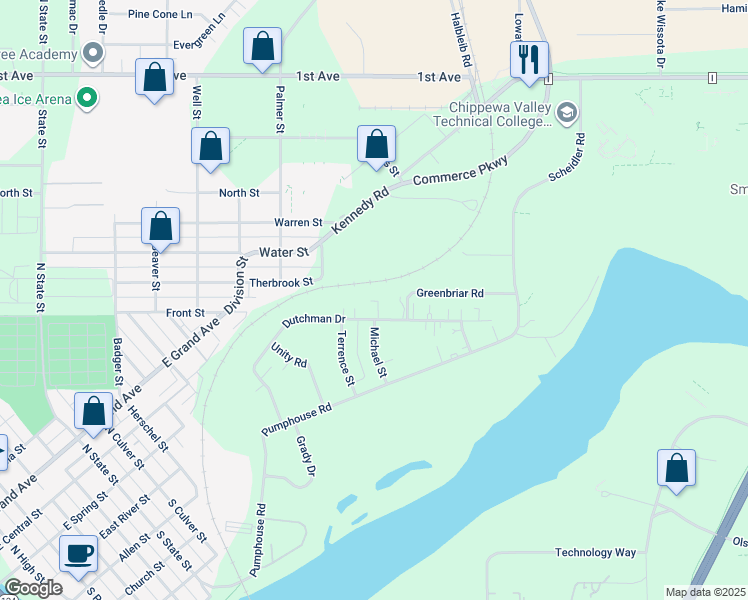 map of restaurants, bars, coffee shops, grocery stores, and more near in Chippewa Falls