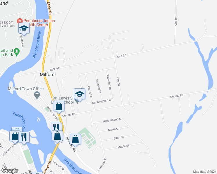 map of restaurants, bars, coffee shops, grocery stores, and more near 42 Tallwood Drive in Milford