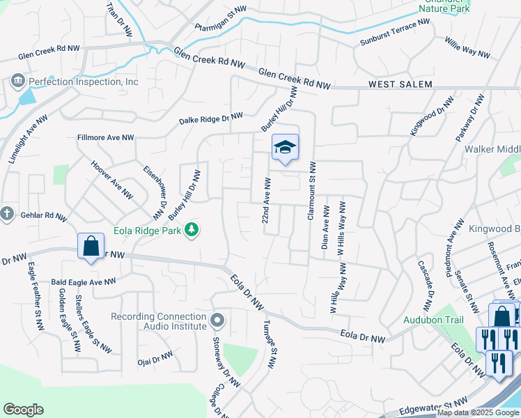 map of restaurants, bars, coffee shops, grocery stores, and more near 745 22nd Avenue Northwest in Salem