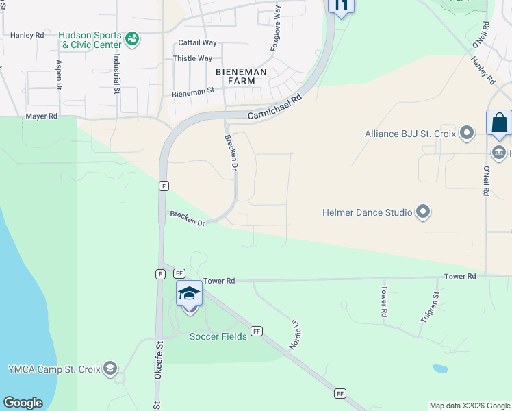 map of restaurants, bars, coffee shops, grocery stores, and more near 388 Tower Road in Hudson