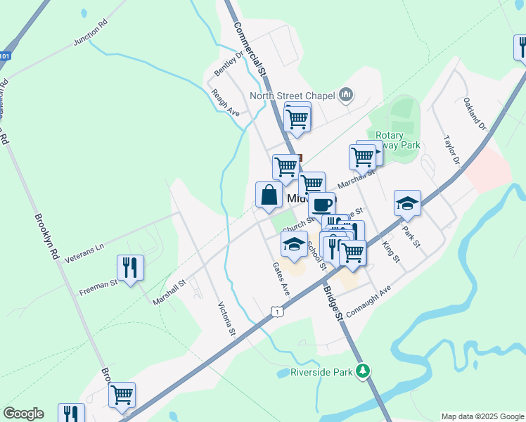 map of restaurants, bars, coffee shops, grocery stores, and more near 13 Centre Street in Middleton
