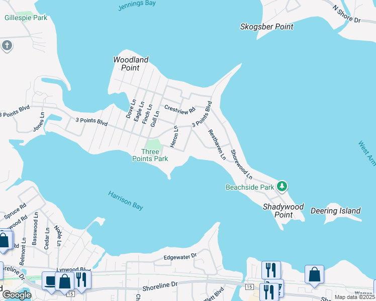 map of restaurants, bars, coffee shops, grocery stores, and more near 1754 Sumach Lane in Mound