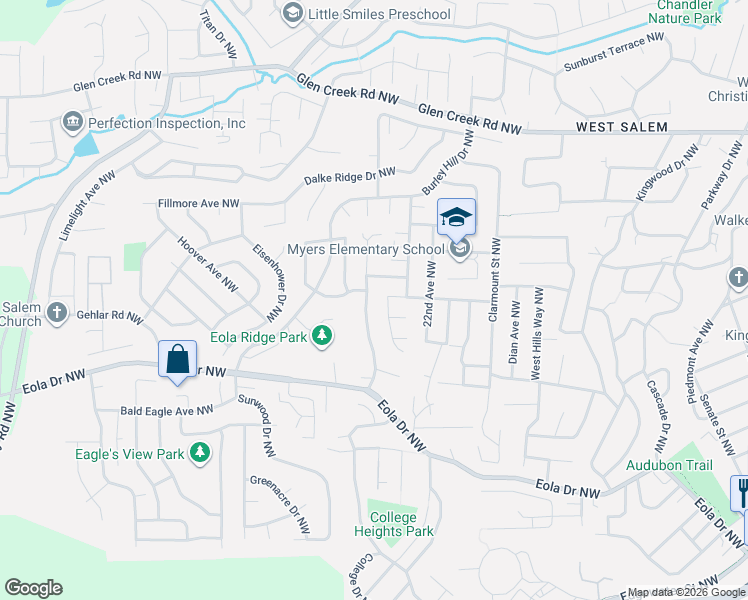 map of restaurants, bars, coffee shops, grocery stores, and more near 748 Mule Deer Street Northwest in Salem