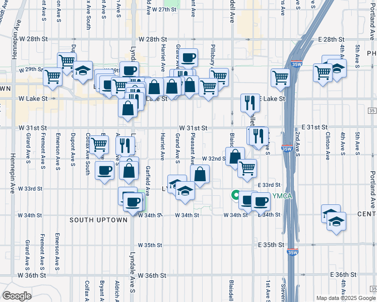 map of restaurants, bars, coffee shops, grocery stores, and more near in Minneapolis