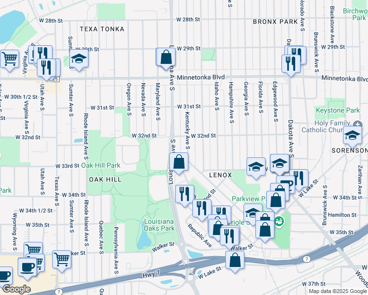 map of restaurants, bars, coffee shops, grocery stores, and more near 3230 Gorham Avenue in Minneapolis