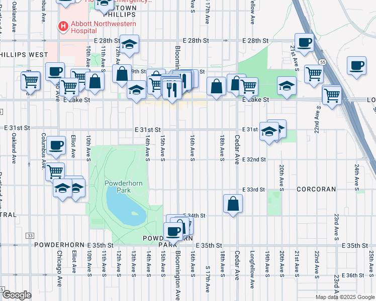 map of restaurants, bars, coffee shops, grocery stores, and more near 3113 Bloomington Avenue in Minneapolis