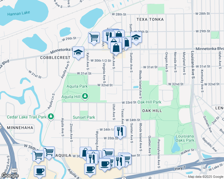 map of restaurants, bars, coffee shops, grocery stores, and more near 3150 Utah Avenue South in Minneapolis