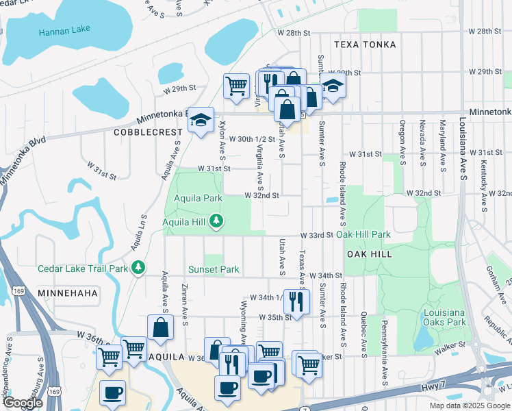 map of restaurants, bars, coffee shops, grocery stores, and more near 8301 West 31st Street in Minneapolis