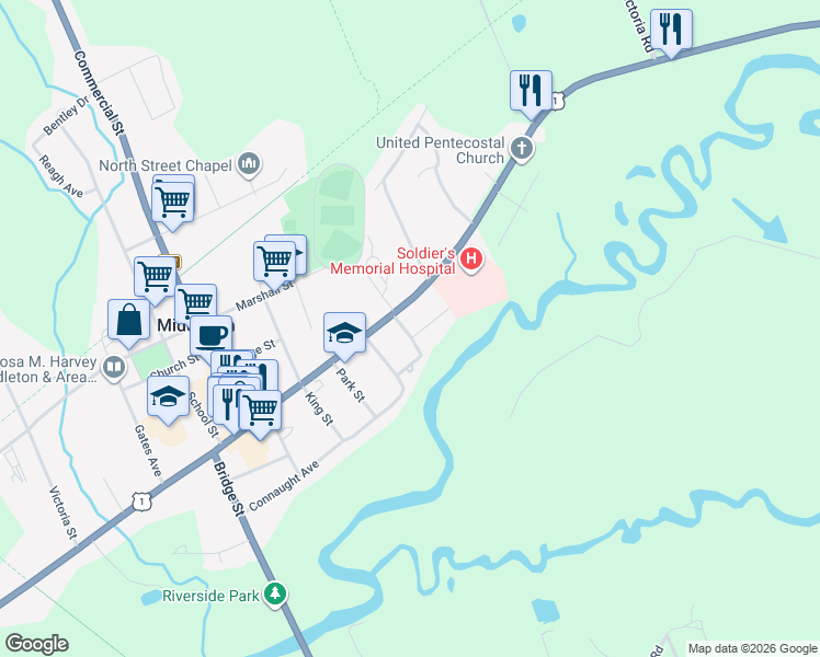 map of restaurants, bars, coffee shops, grocery stores, and more near 1 Ross Lane in Middleton