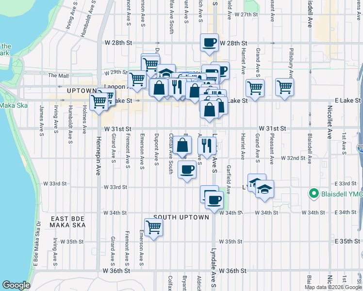 map of restaurants, bars, coffee shops, grocery stores, and more near 3112 Bryant Avenue South in Minneapolis