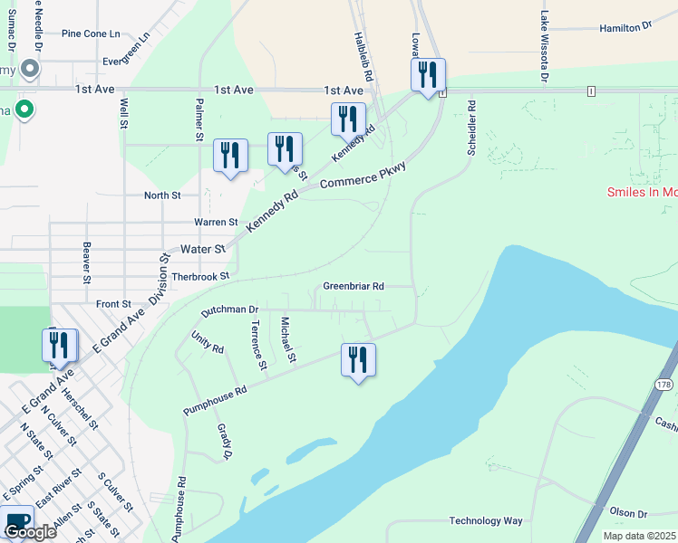 map of restaurants, bars, coffee shops, grocery stores, and more near 1101 Weatherridge Road in Chippewa Falls