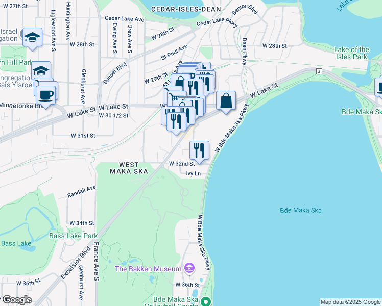 map of restaurants, bars, coffee shops, grocery stores, and more near in Minneapolis