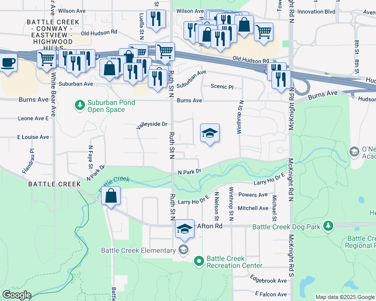 map of restaurants, bars, coffee shops, grocery stores, and more near 2060 Pathways Drive in Saint Paul