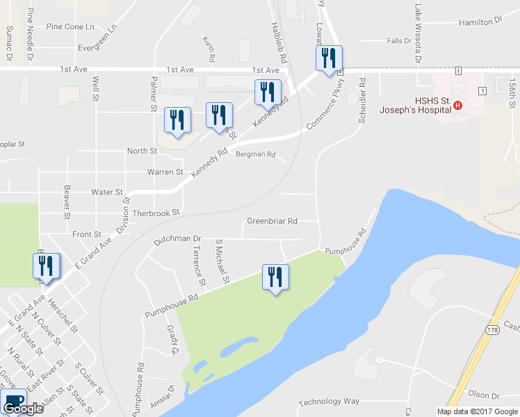 map of restaurants, bars, coffee shops, grocery stores, and more near 1101 Weatherridge Road in Chippewa Falls