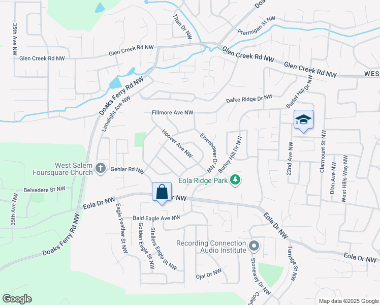 map of restaurants, bars, coffee shops, grocery stores, and more near 2717 Hoover Avenue Northwest in Salem