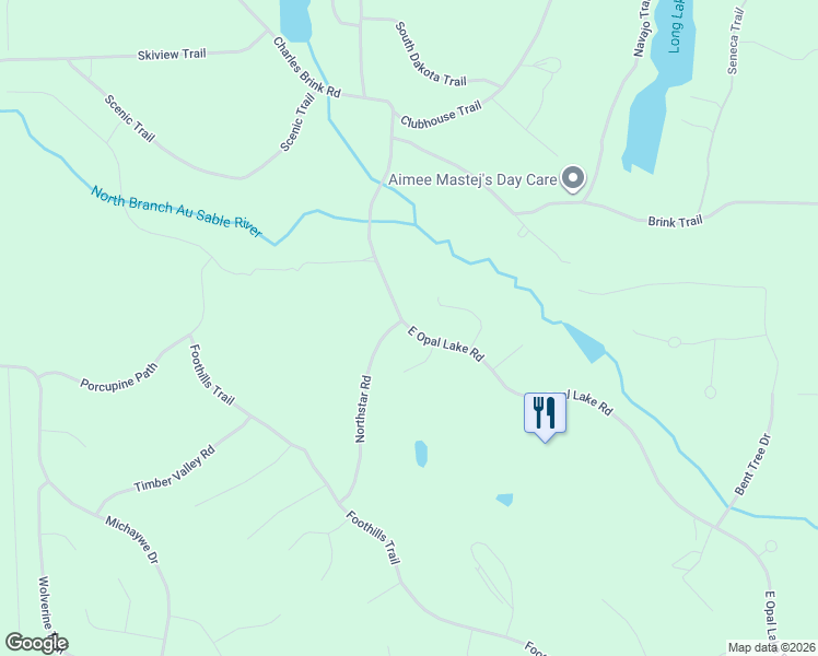 map of restaurants, bars, coffee shops, grocery stores, and more near 1233 Opal Lake Road in Gaylord